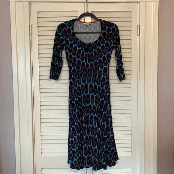 Boden Highgate knit dress 4L long tall blue red grey print - Picture 2 of 10